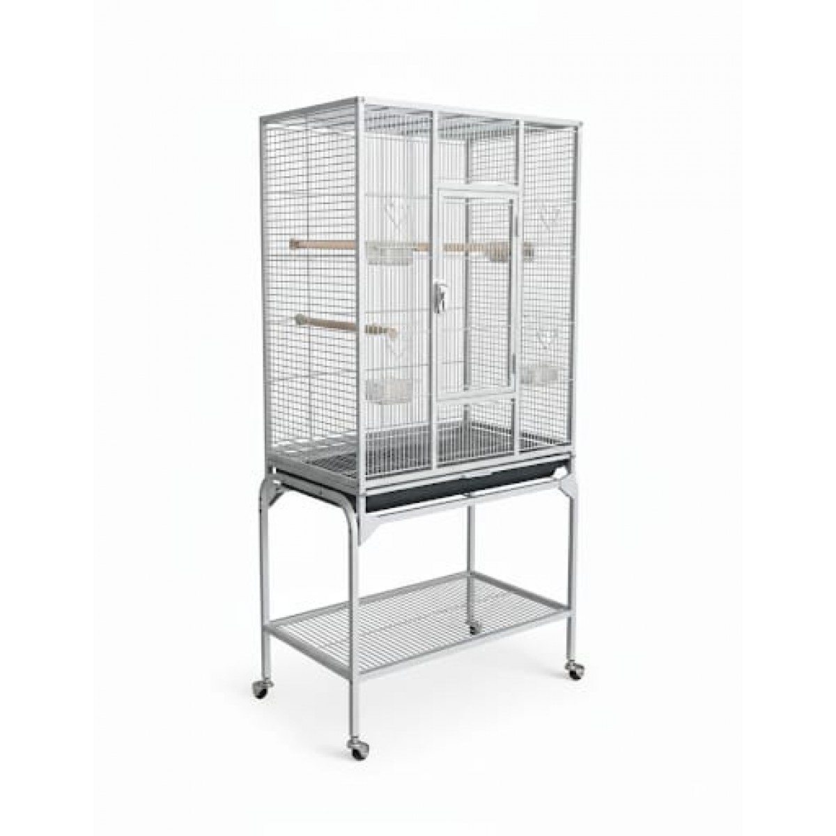 Large White Metal Bird Cage with Stand & Storage Shelf (62 × 42 × 138 ...